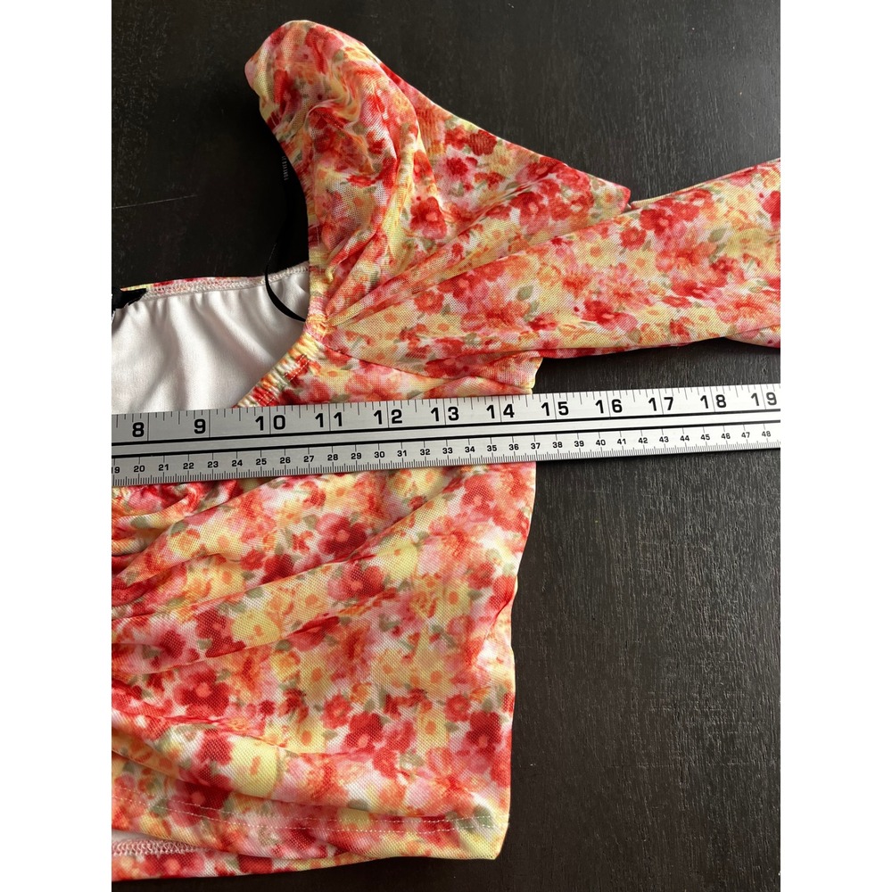 Forever 21 Floral Print Ruched Cropped Long Sleeve Top Square Neck Festival - Picture 5 of 8